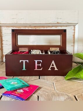 Window Display Wooden Tea Chest 3 Compartments, Espresso Brown